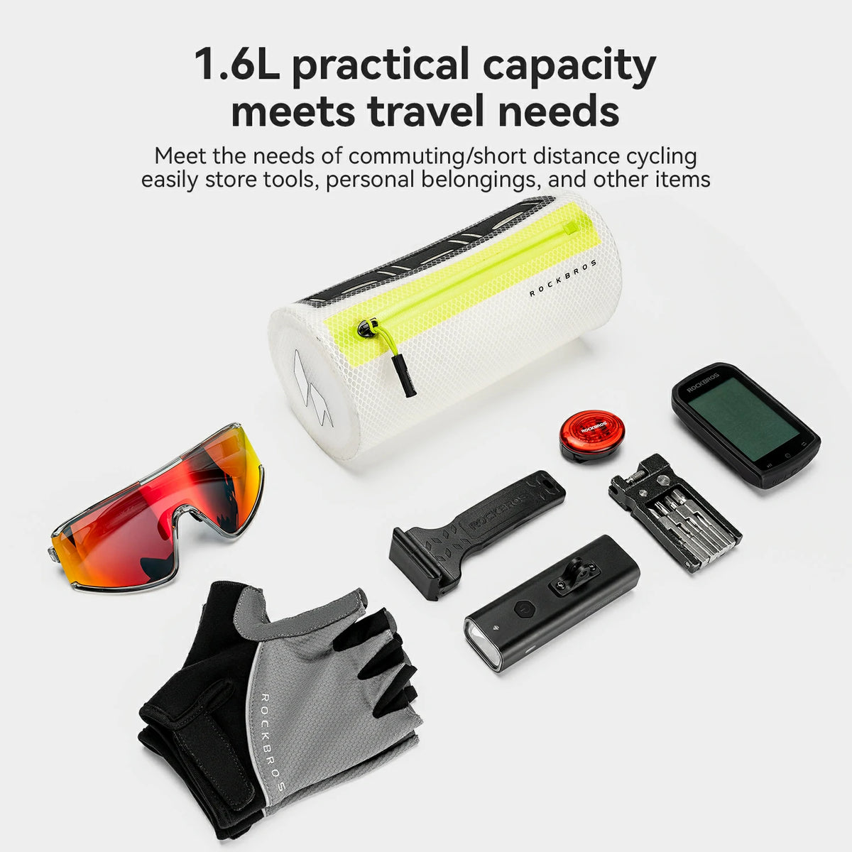 1.6L Waterproof Bike Handlebar Bag with Built-In Light Strip