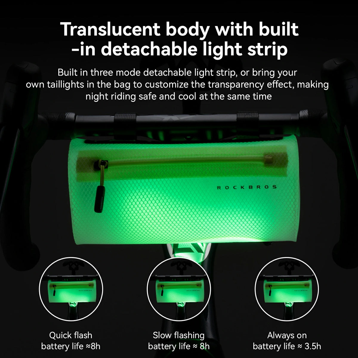 ROCKBROS illuminated bike handlebar bag with three light modes