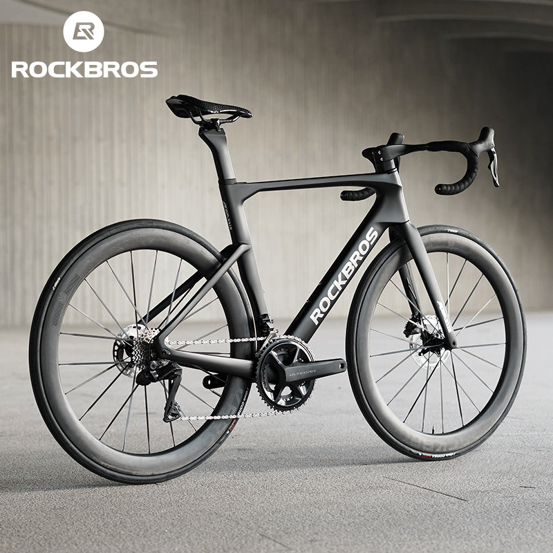 ROCKBROS T700 Carbon Fiber Aerodynamic Road Bike 105 Electronic Shifting  Disc Brakes Black silver white