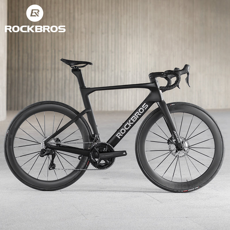 ROCKBROS T700 Carbon Fiber Aerodynamic Road Bike 105 Electronic Shifting Disc Brakes  Black White