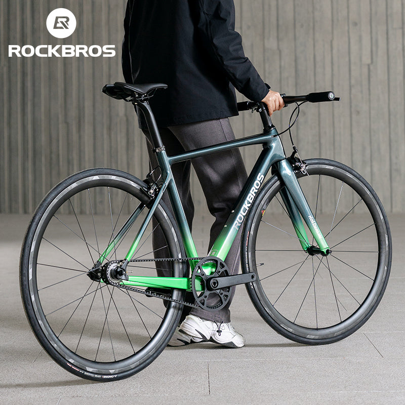 ROCKBROS T700 Carbon Fiber Aerodynamic Flat Road Bike  V-brake Leisure City Bike Green Black