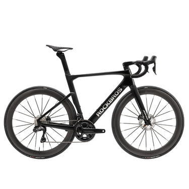 ROCKBROS T700 Carbon Fiber Aerodynamic Road Bike 105 Electronic Shifting Disc Brakes  Black White