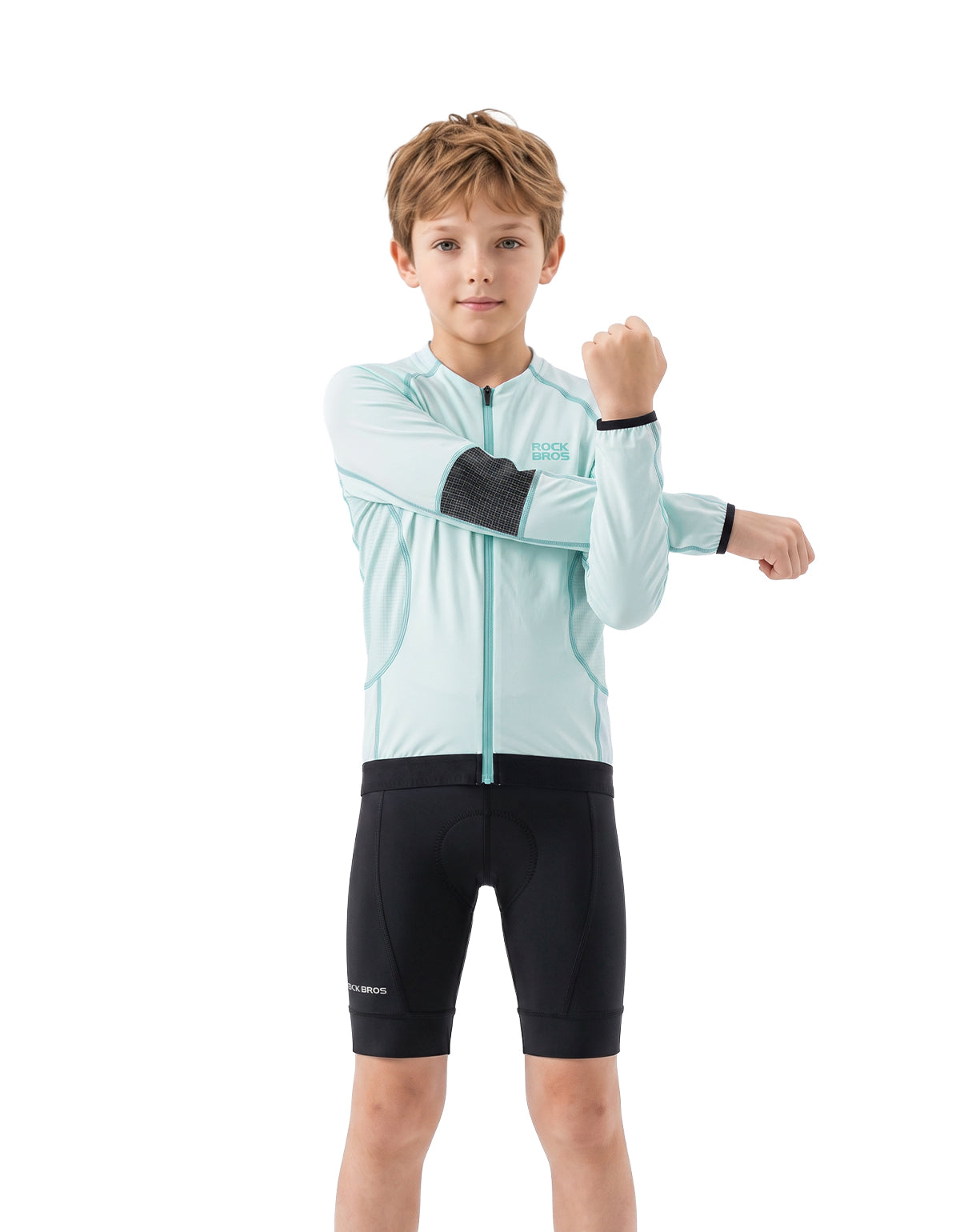 Kids Long‑Sleeve Cycling Jersey, Breathable Protective MTB Bike Top with Abrasion‑Resistant Elbow Pads for Boys Girls