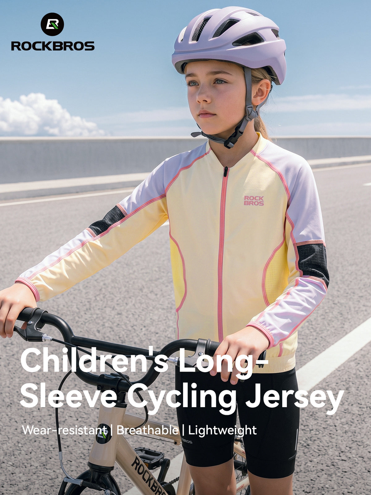 Kids Long‑Sleeve Cycling Jersey, Breathable Protective MTB Bike Top with Abrasion‑Resistant Elbow Pads for Boys Girls