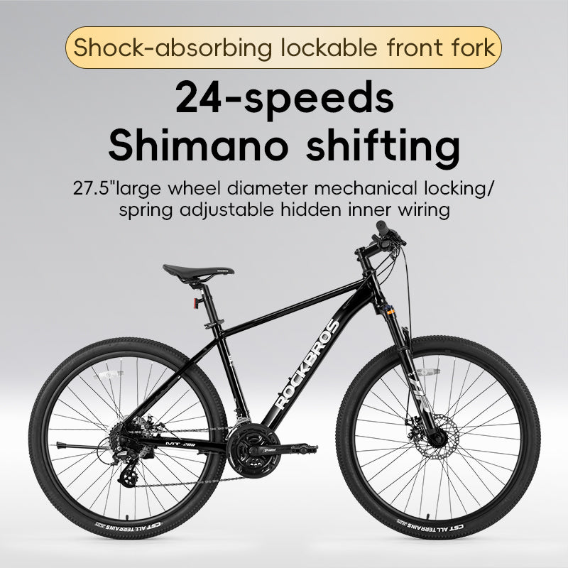 ROCKBROS 24-Speed 27.5"Mountain Bike Lockable Shock Absorber Aluminum Frame Wire-Drawn Disc Brakes