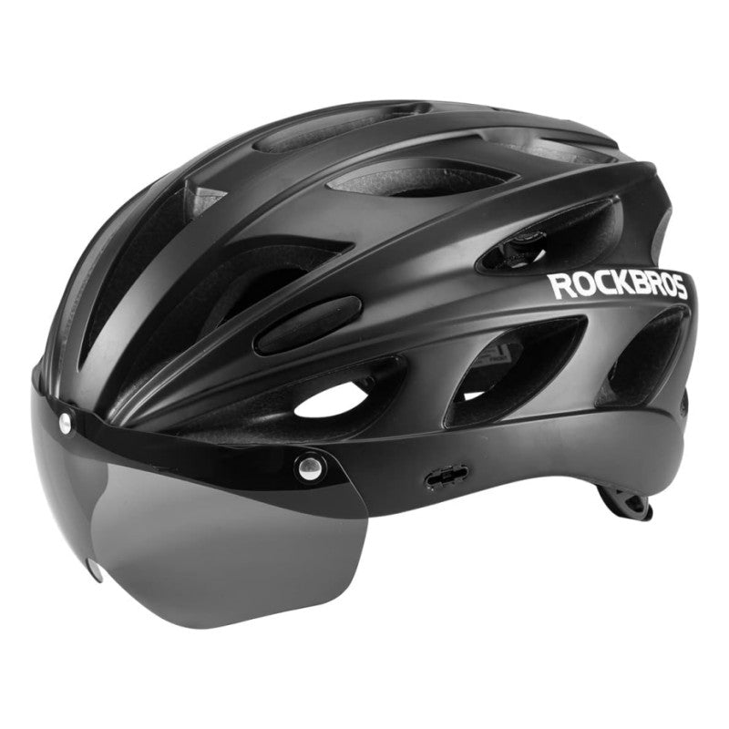 ROCKBROS Lightweight Cycling Helmet with Removable Goggles Sun Visor, Black / L