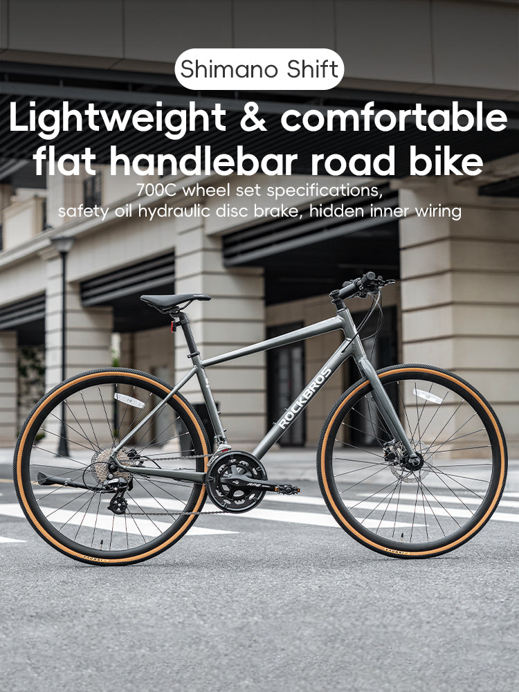 ROCKBROS 16-Speed Flat Handlebar Road BikeAluminum Frame Hydraulic Disc Brakes 11-32T
