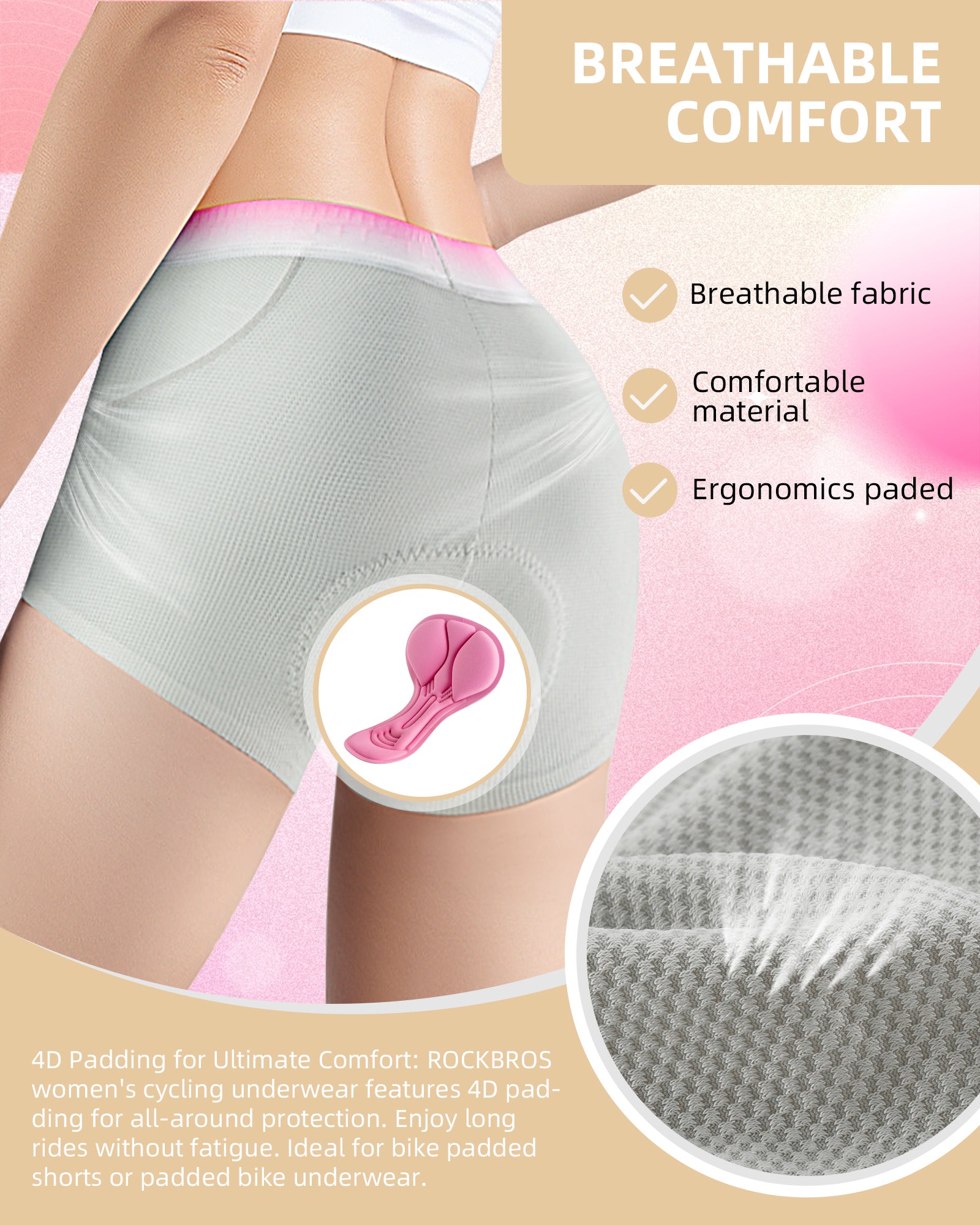 ROCKBROS Women’s Cycling Underwear 4D Padded Bike Shorts