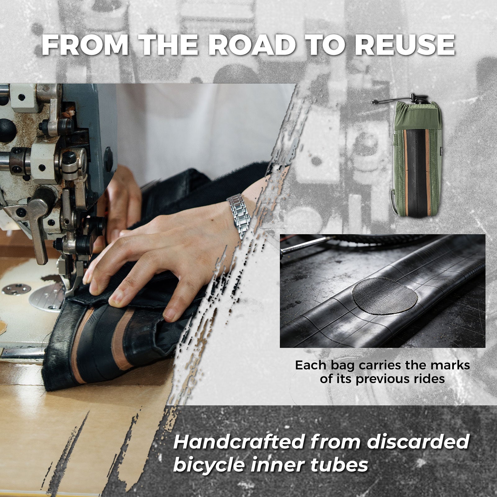 Sustainable Eco-Friendly  Recycled Tire Bike Water Bottle Bags 0.8L ROAD TO SKY