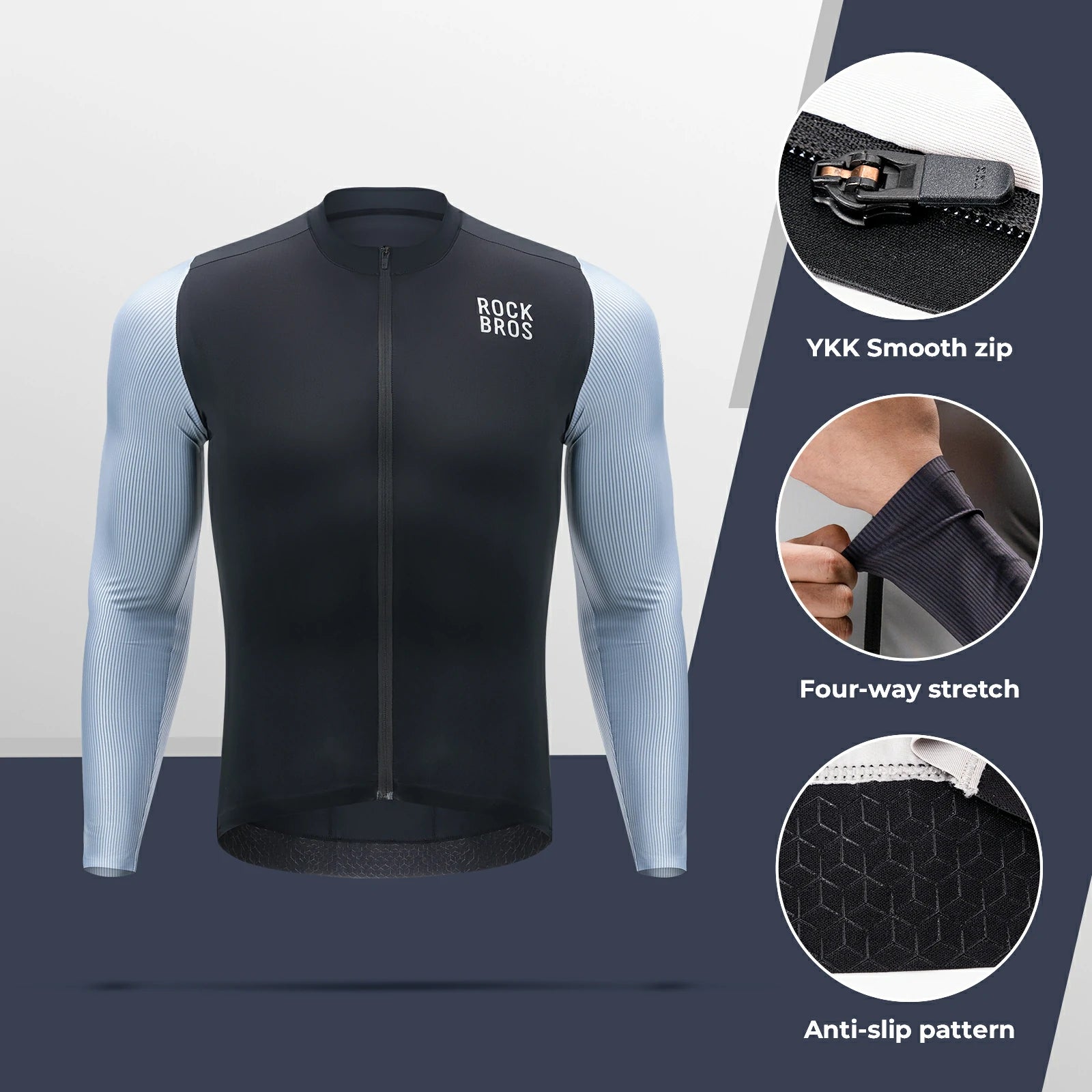 ROCKBROS Men's Cycling Jersey Long Sleeve Pro Road Bike Shirt Full Zipper