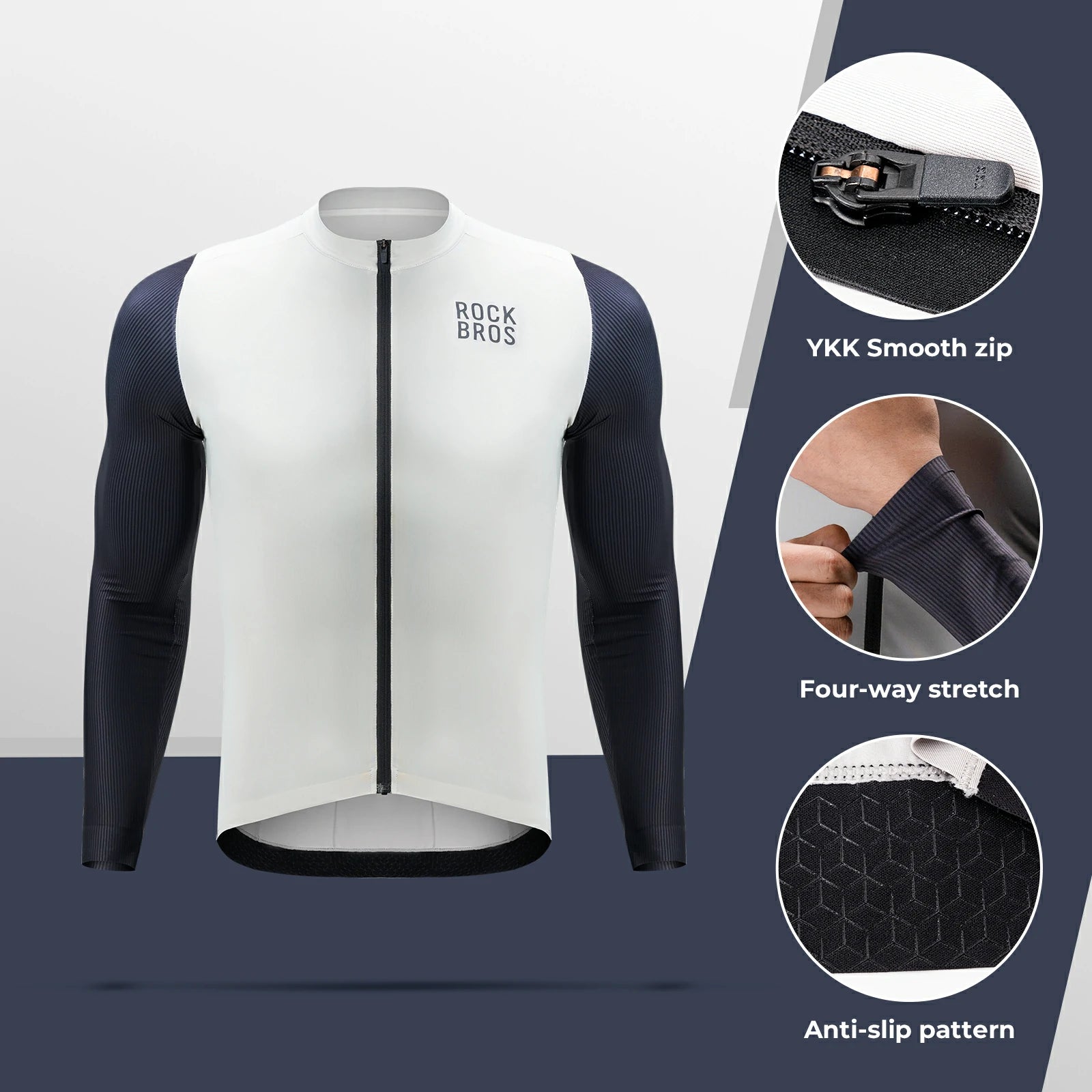ROCKBROS Men's Cycling Jersey Long Sleeve Pro Road Bike Shirt Full Zipper