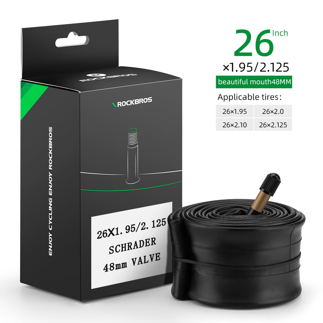 ROCKBROS 26'/27.5'X1.95/2.125 Mountain Bike Inner Tubes  48mm Presta/Schrader Valve High Self Sealing Butyl Rubber