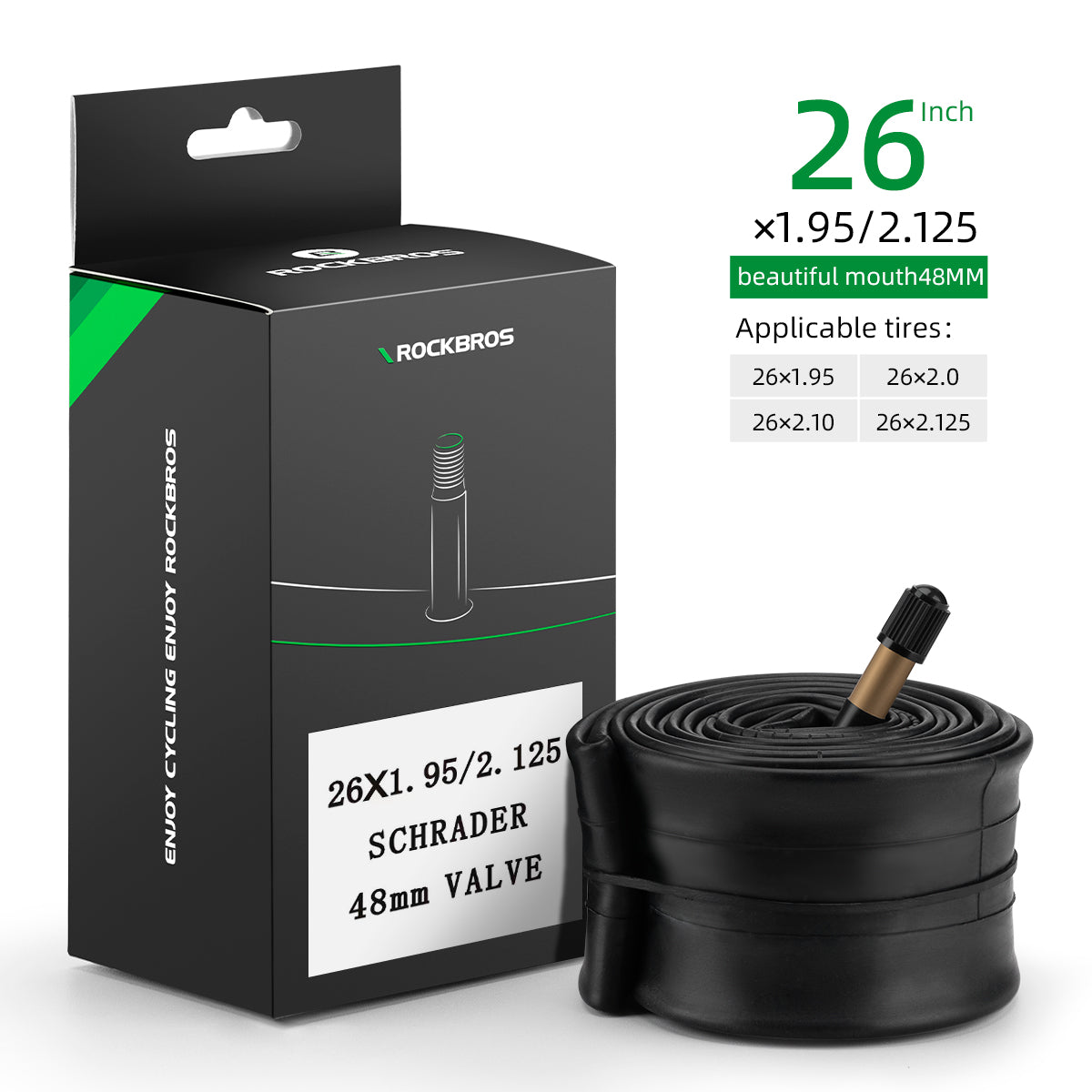 ROCKBROS 26'/27.5'X1.95/2.125 Mountain Bike Inner Tube 48mm Presta/Schrader Valve High Self Sealing Butyl Rubber - ROCKBROS