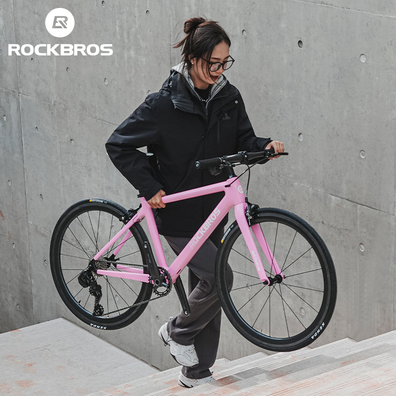 ROCKBROS T700 Carbon Fiber Aerodynamic Flat Road Bike V-brake Leisure City Bike Pink White