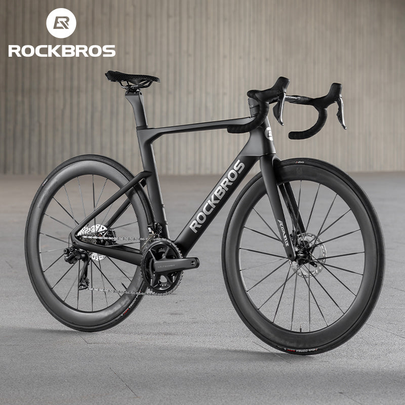 ROCKBROS T700 Carbon Fiber Aerodynamic Road Bike 105 Electronic Shifting Disc Brakes  Black White