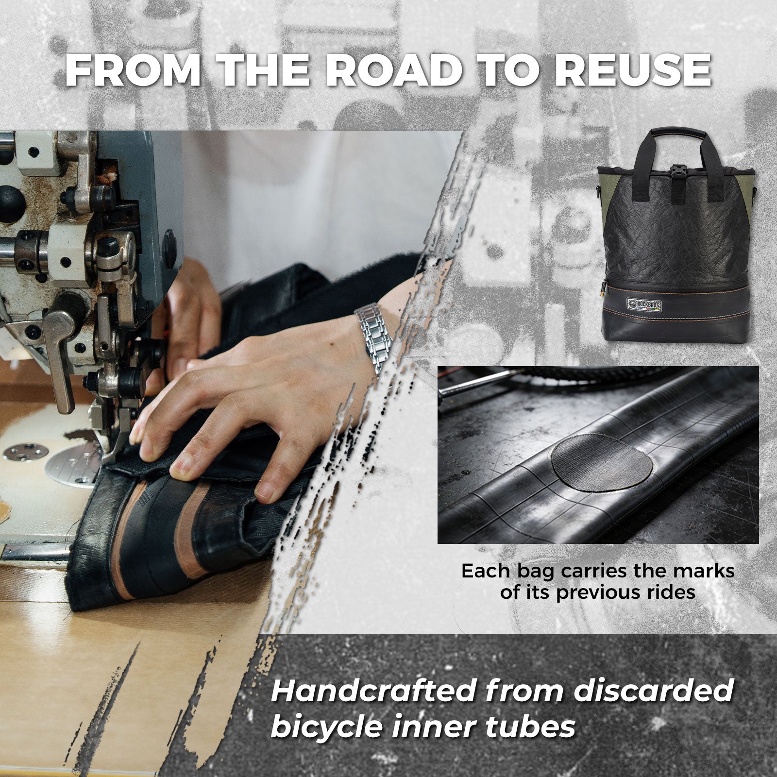 Sustainable Eco-Friendly Recycled Tire 12L Waterproof Bike Panniers ROAD TO SKY