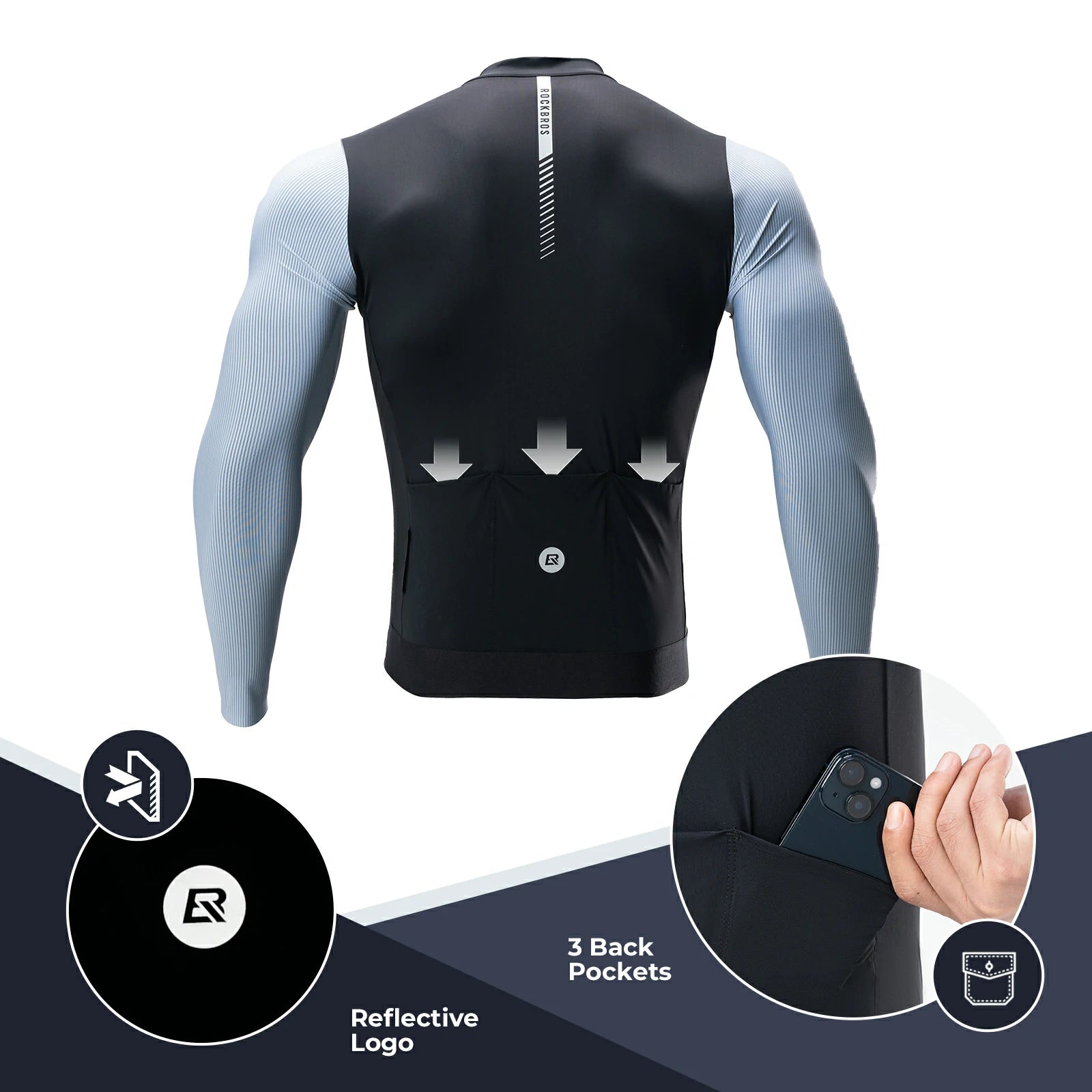 ROCKBROS Men's Cycling Jersey Long Sleeve Pro Road Bike Shirt Full Zipper
