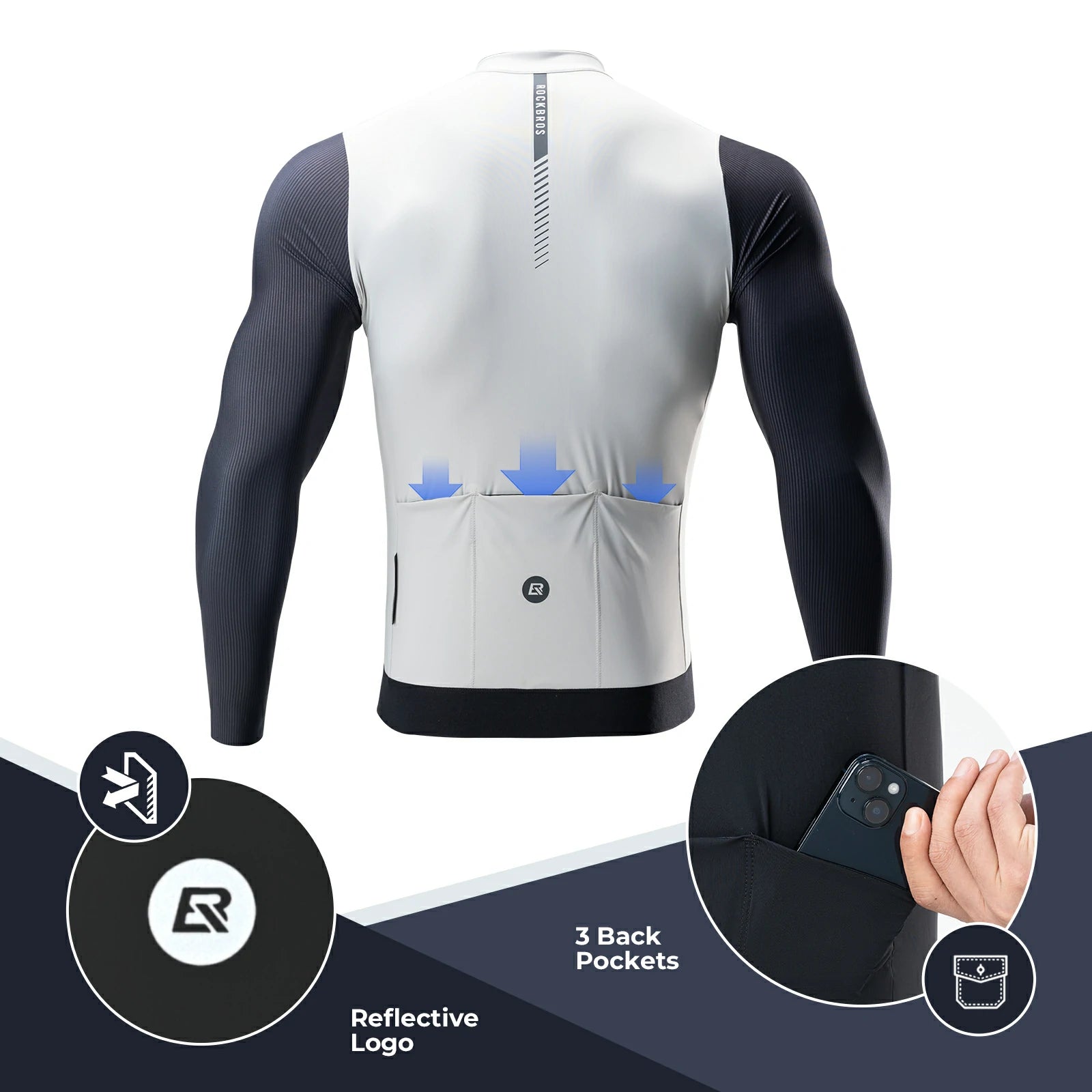 ROCKBROS Men's Cycling Jersey Long Sleeve Pro Road Bike Shirt Full Zipper