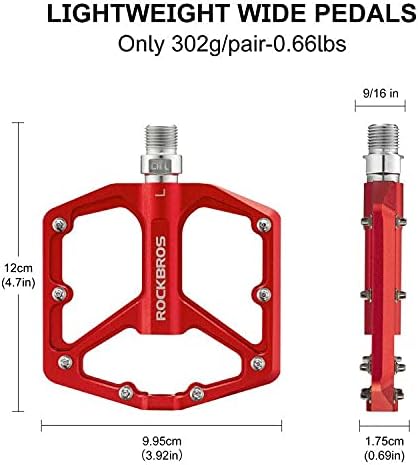 ROCKBROS Bike Pedals Lightweight Aluminum Platform 9/16'' Sealed Bearing - ROCKBROS
