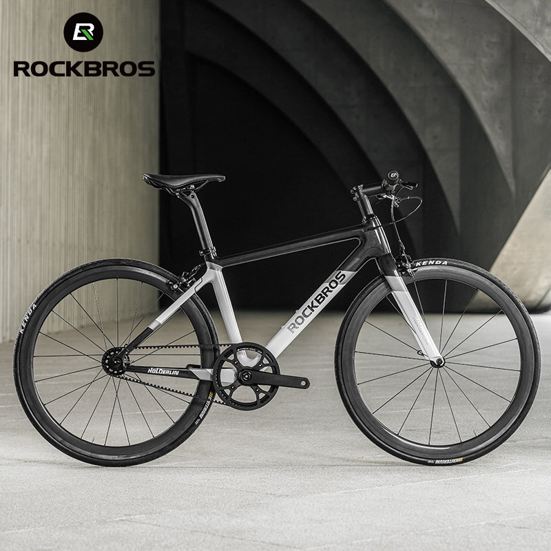 ROCKBROS T700 Carbon Fiber Aerodynamic Flat Road Bike V-brake Leisure City Bike Grey  Dark Blue