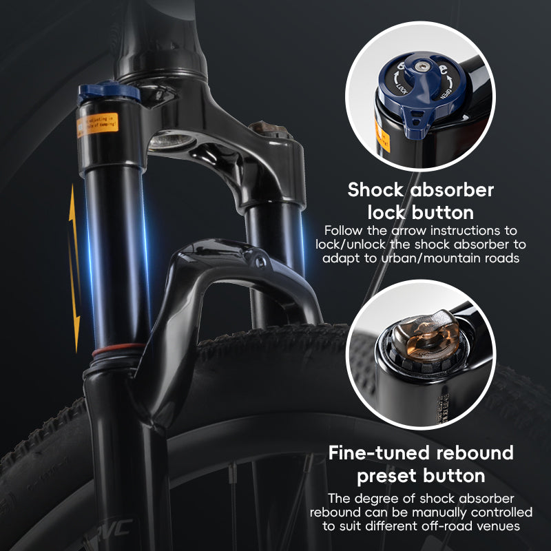 ROCKBROS 24-Speed 27.5"Mountain Bike Lockable Shock Absorber Aluminum Frame Wire-Drawn Disc Brakes