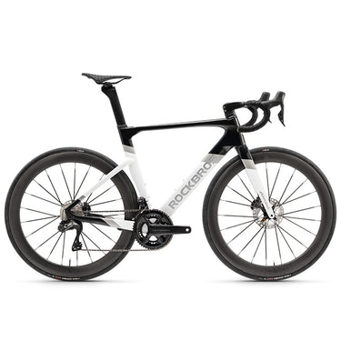 ROCKBROS T700 Carbon Fiber Aerodynamic Road Bike 105 Electronic Shifting  Disc Brakes Black silver white