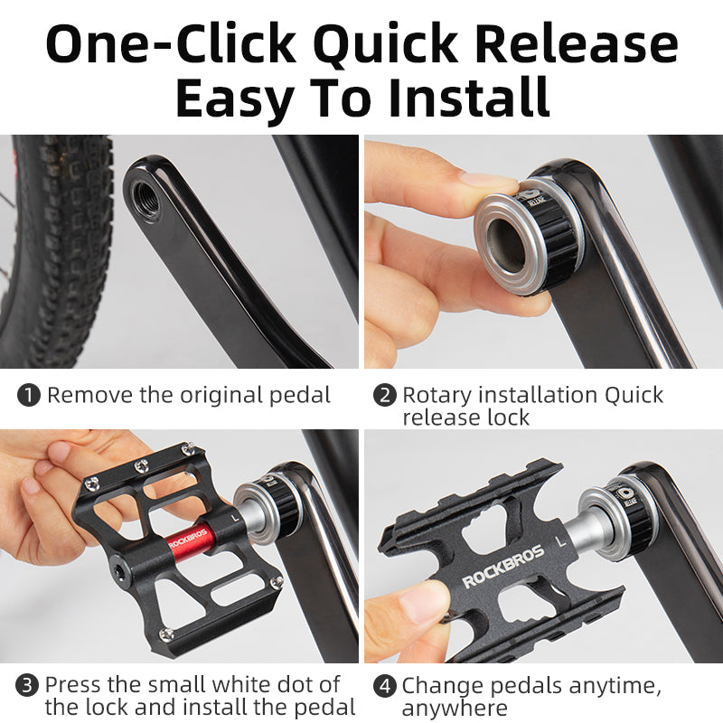 ROCKBROS CNC Aluminum Folding Bike Pedals, Quick Release, 9/16" Thread, Ultralight