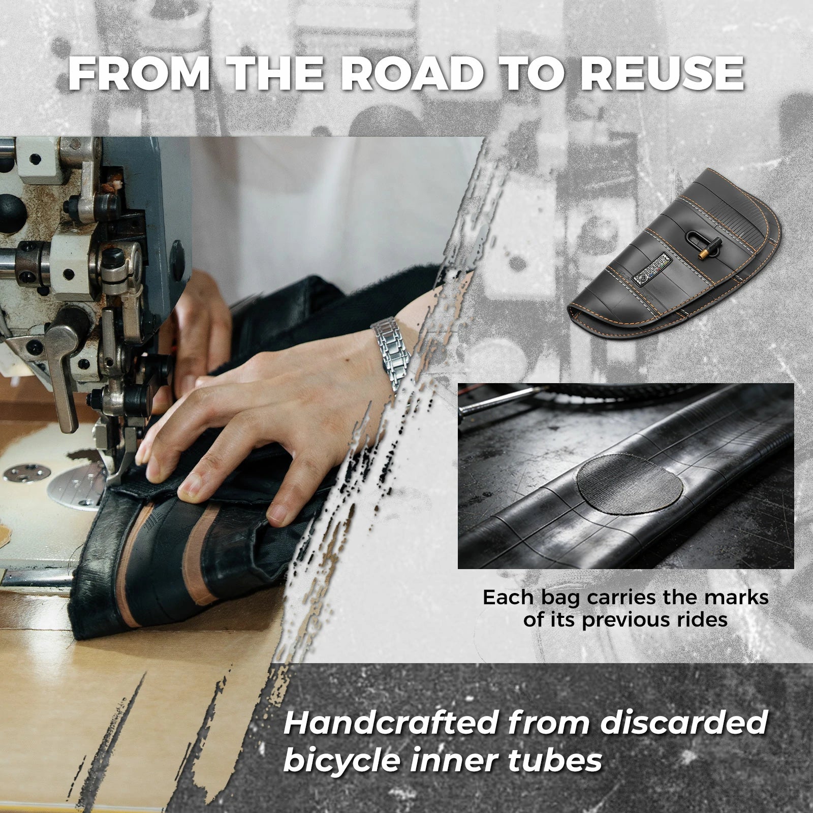 Sustainable Eco-Friendly Recycled Tire Bike Frame Bag 0.5L ROAD TO SKY