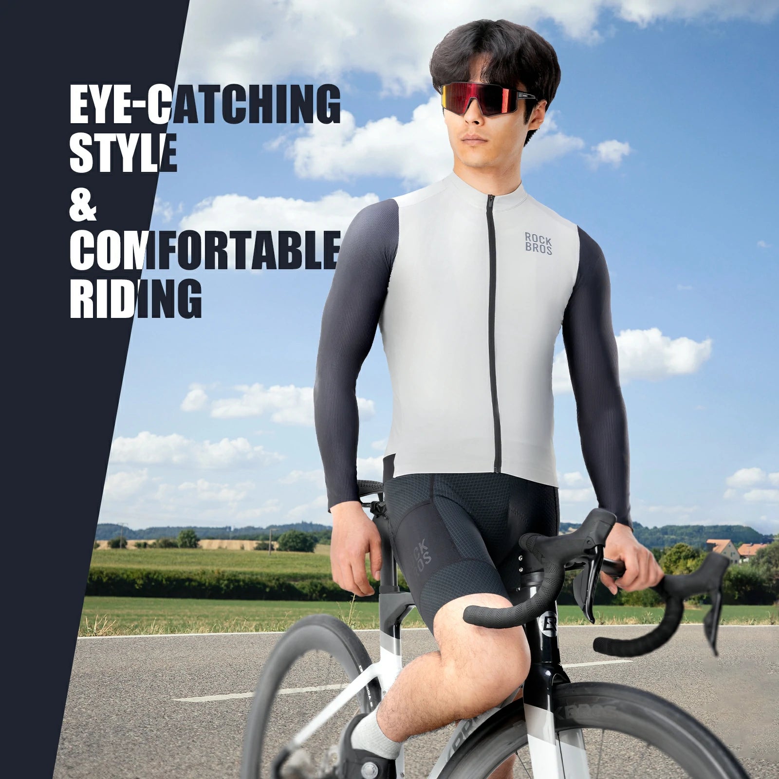 ROCKBROS Men's Cycling Jersey Long Sleeve Pro Road Bike Shirt Full Zipper