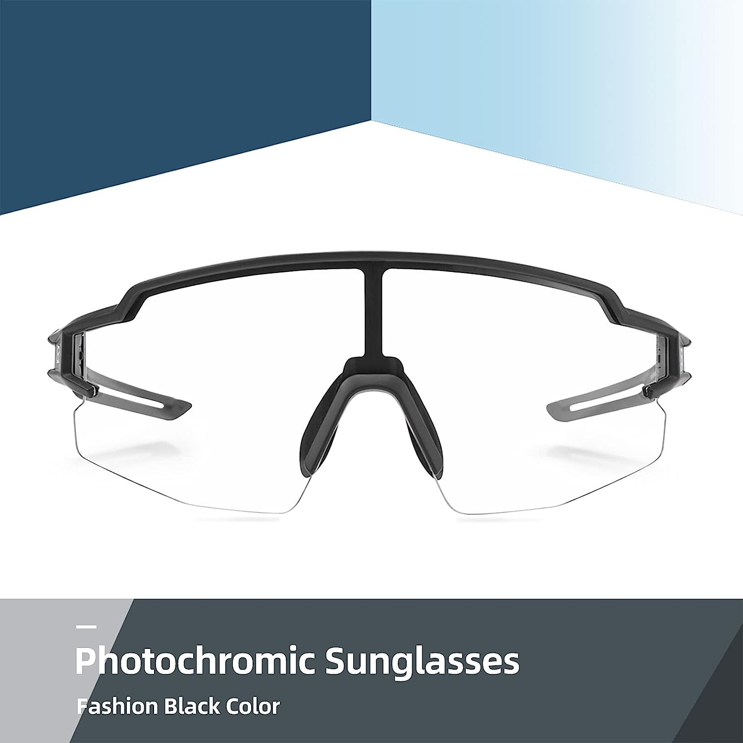 ROCKBROS Half Frame Photochromic Sports Sunglasses Cycling Bike Glasses Outdoors UV400, Black