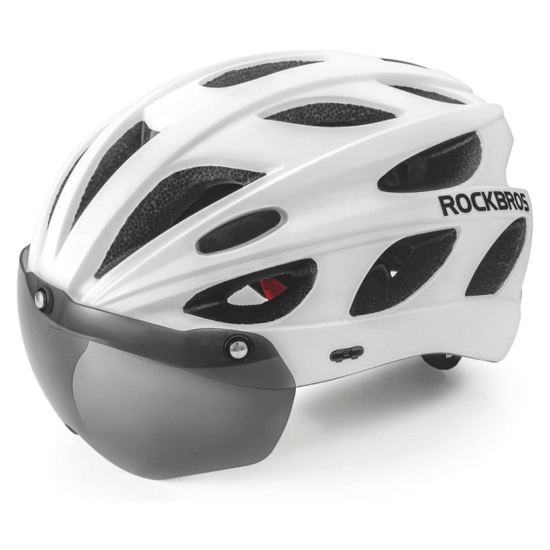ROCKBROS Lightweight Cycling Helmet with Removable Goggles Sun Visor, White / M