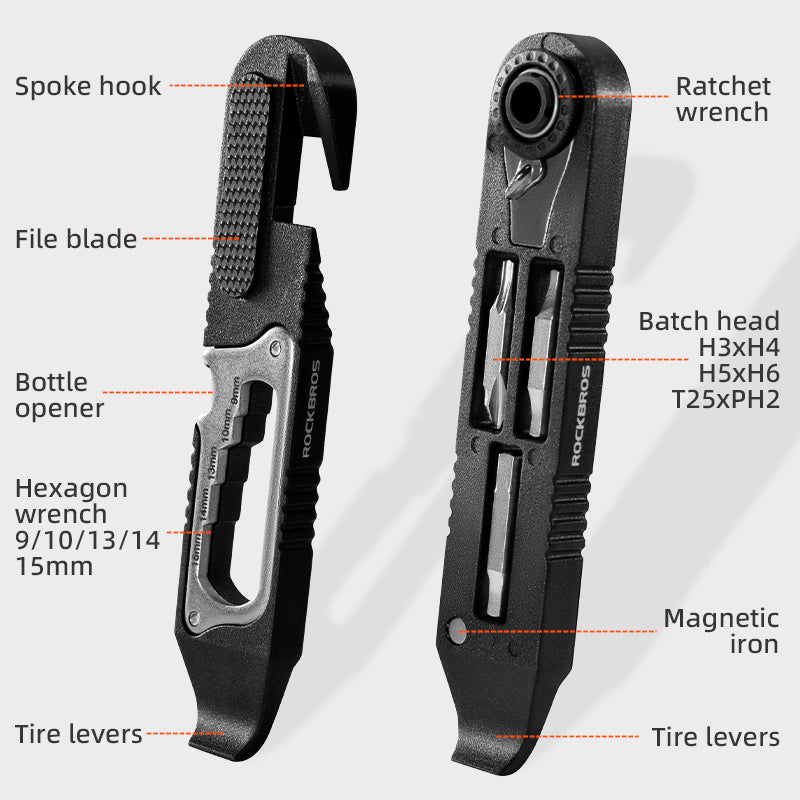 ROCKBROS Multi-function Ratchet Tire Lever with Hex Wrench and File Blade