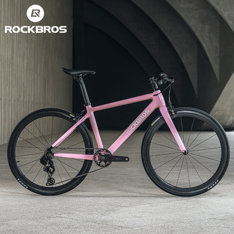 ROCKBROS T700 Carbon Fiber Aerodynamic Flat Road Bike V-brake Leisure City Bike Pink White