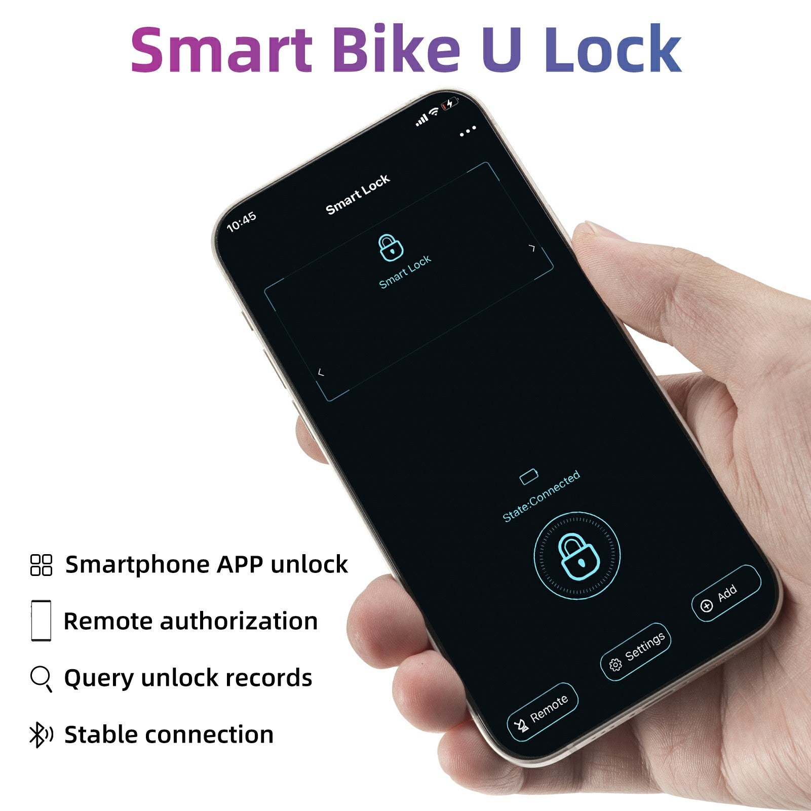 ROCKBROS Smart Bike U Lock with Fingerprint and App Control Waterproof - ROCKBROS