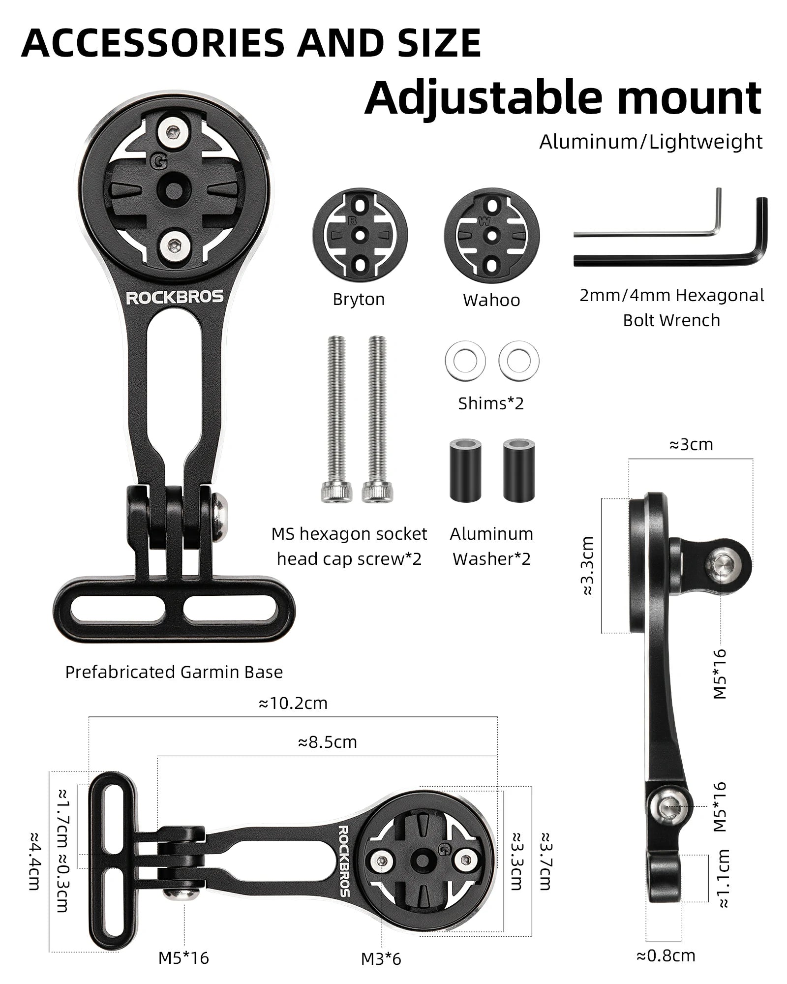 ROCKBROS Bike Computer Mount Out-Front Aluminum Integrated Bicycle Cycling Computer Mount