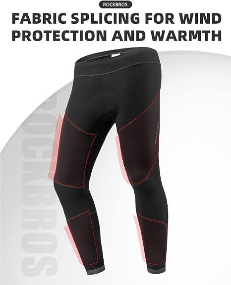 ROCKBROS Men’s Winter Cycling Pants 4D Padded Windproof Fleece Thermal