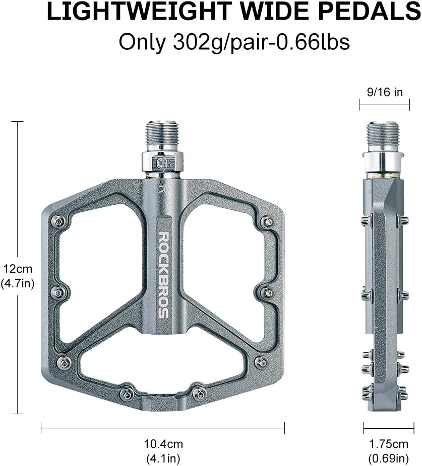 ROCKBROS Bike Pedals Lightweight Aluminum Platform 9/16'' Sealed Bearing - ROCKBROS