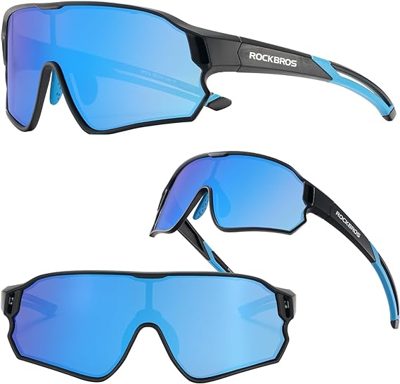 ROCKBROS unisex Photochromic Cycling Sunglasses UV Protection for Outdoor Sport Black Blue