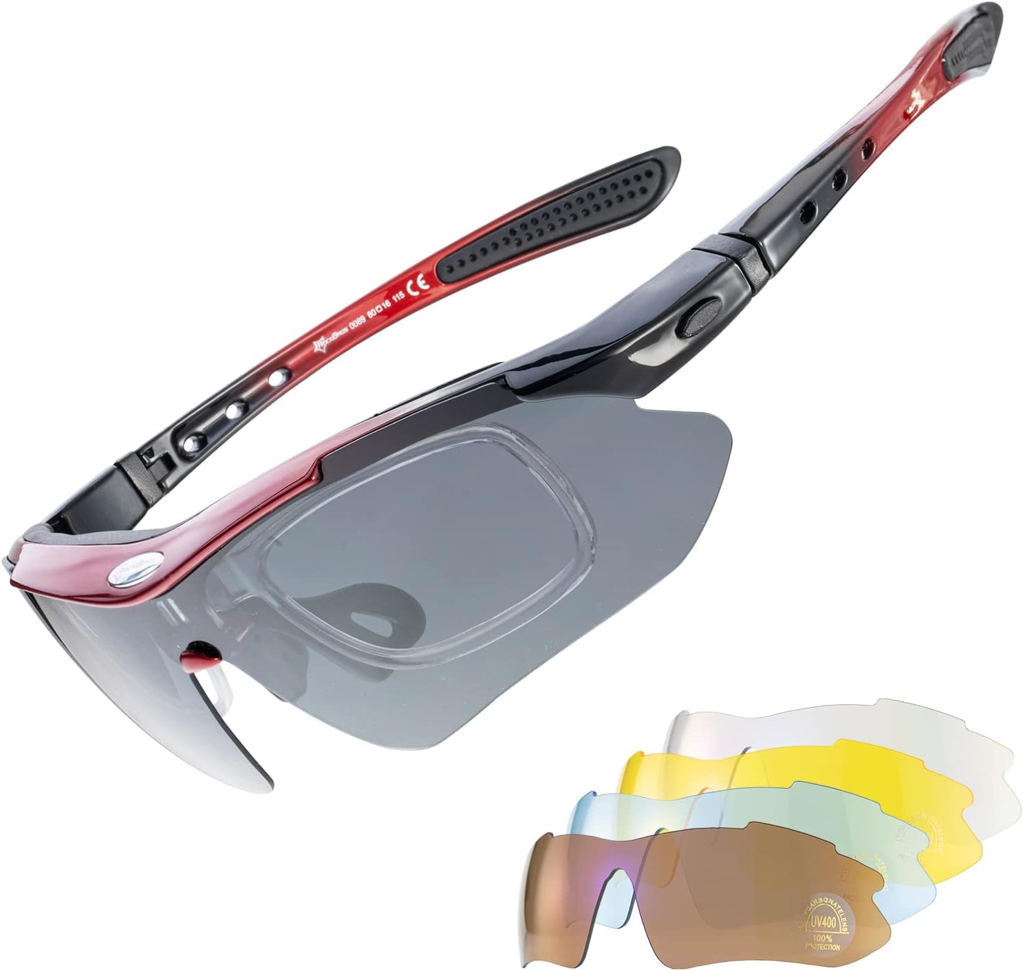 ROCKBROS-Slim Polarised Sports Sunglasses with 4 Interchangeable Lens, Red