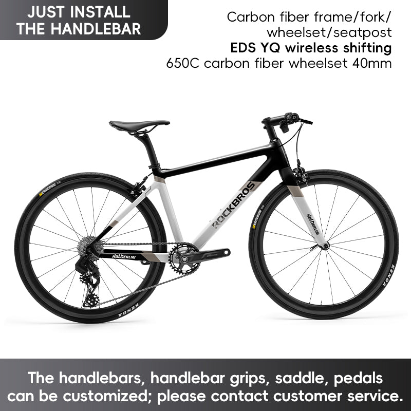 ROCKBROS T700 Carbon Fiber Aerodynamic Flat Road Bike V-brake Leisure City Bike Grey  Dark Blue