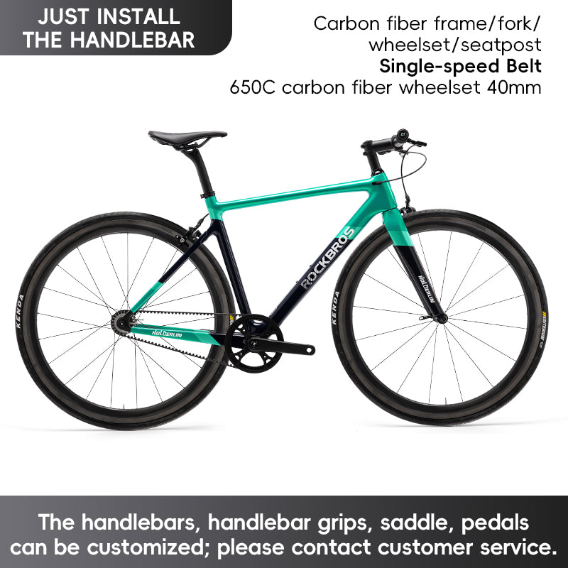 ROCKBROS T700 Carbon Fiber Aerodynamic Flat Road Bike V-brake Leisure City Bike Grey  Dark Blue