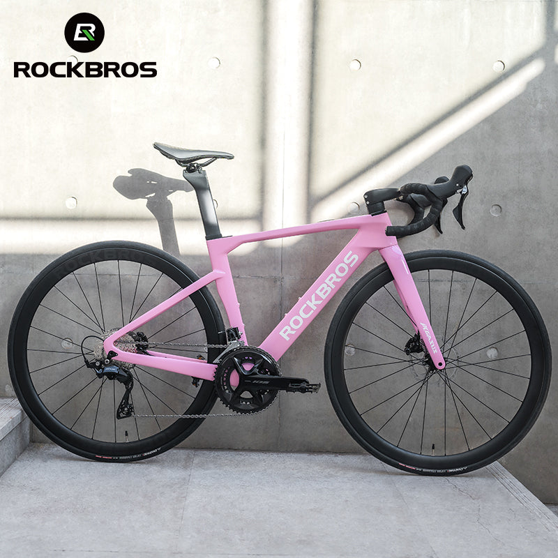 ROCKBROS T700 Carbon Fiber Aerodynamic Road Bike 105 Electronic Shifting Disc Brakes Pink