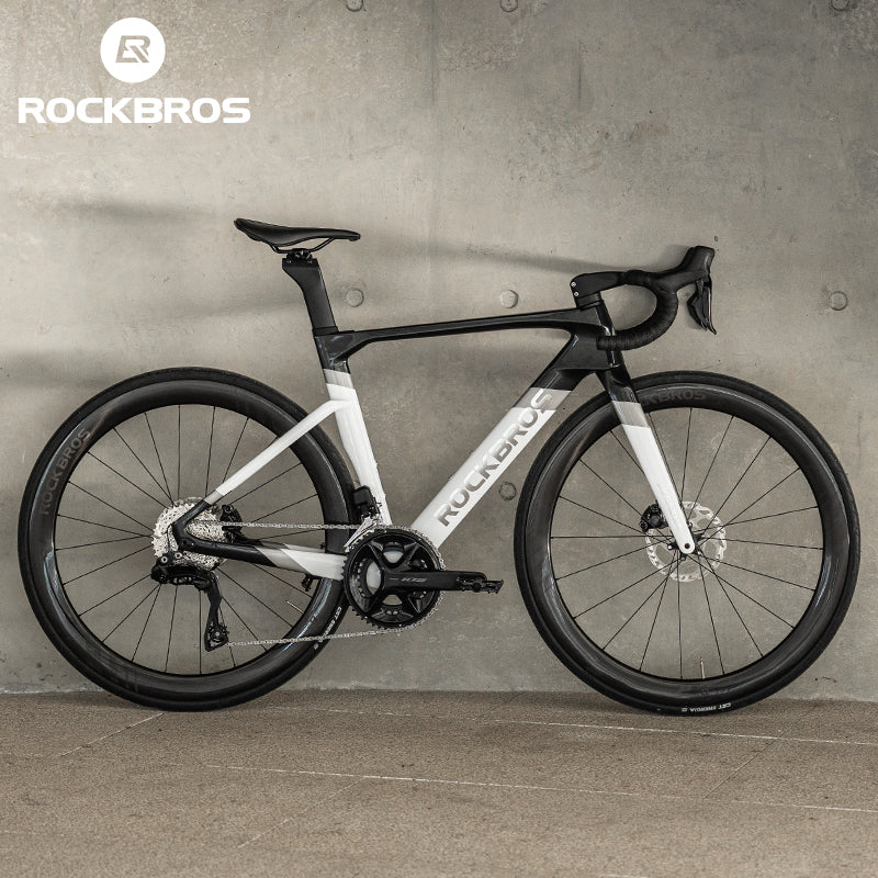 ROCKBROS T700 Carbon Fiber Aerodynamic Road Bike 105 Electronic Shifting  Disc Brakes Black silver white
