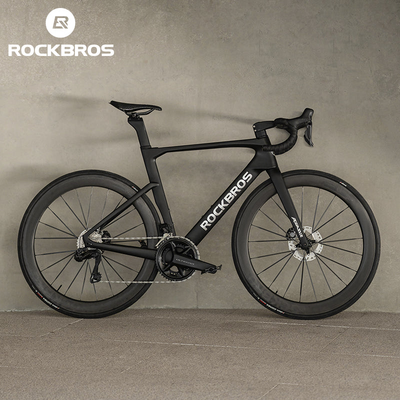 ROCKBROS T700 Carbon Fiber Aerodynamic Road Bike 105 Electronic Shifting Disc Brakes  Black White
