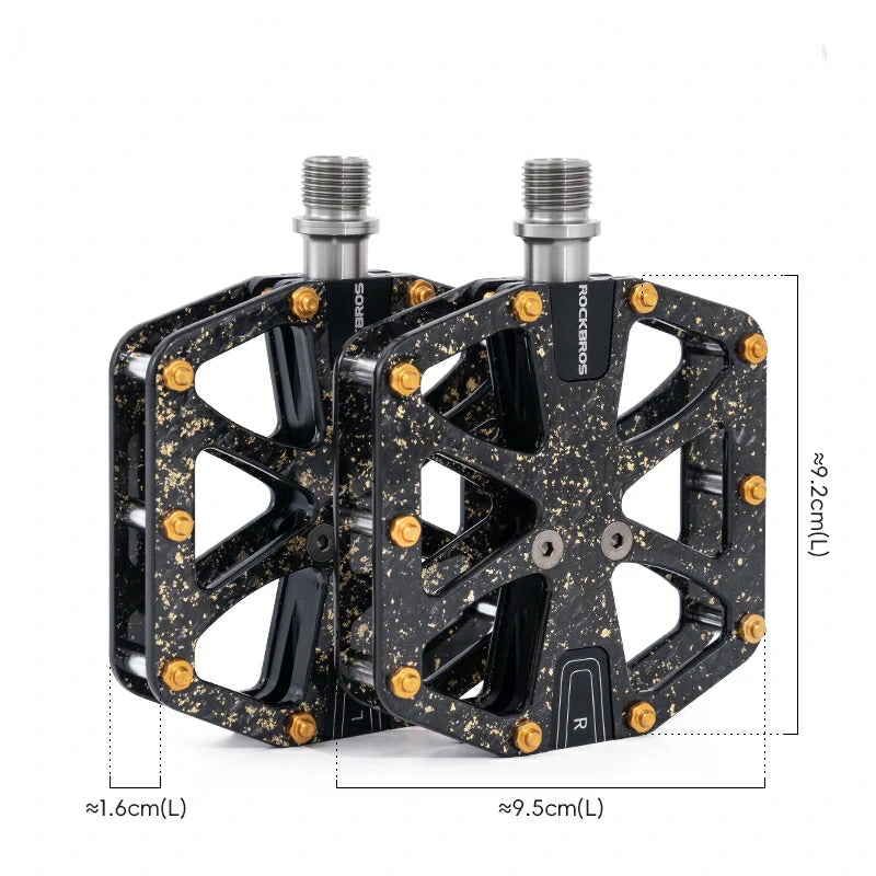 ROCKBROS Carbon Fiber Bike Pedals Lightweight 3-Bearing Non-Slip 9/16" Wide Flat