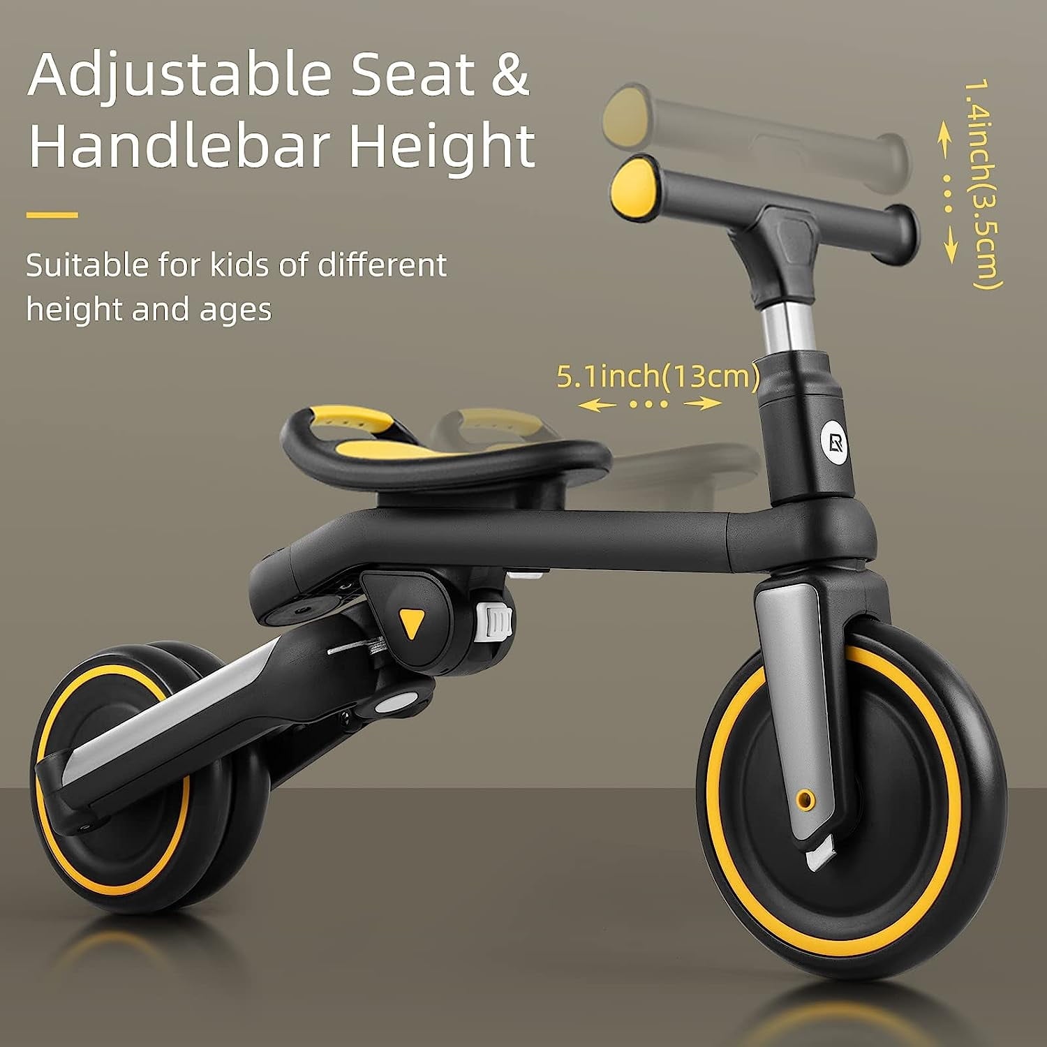 ROCKBROS 3-in-1 Kids Tricycle with Adjustable Seat and Removable Pedals