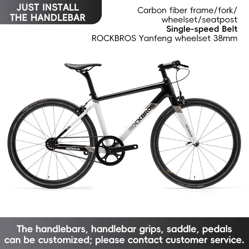 ROCKBROS T700 Carbon Fiber Aerodynamic Flat Road Bike V-brake Leisure City Bike Grey  Dark Blue