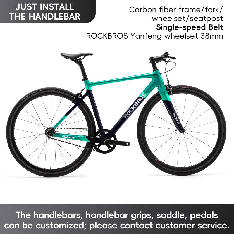 ROCKBROS T700 Carbon Fiber Aerodynamic Flat Road Bike V-brake Leisure City Bike Grey  Dark Blue