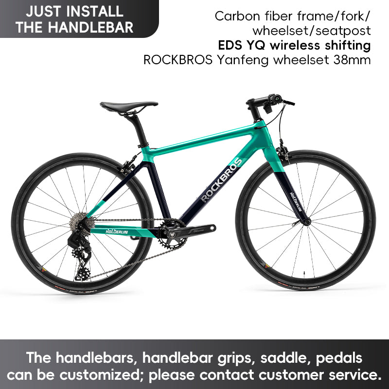 ROCKBROS T700 Carbon Fiber Aerodynamic Flat Road Bike V-brake Leisure City Bike Grey  Dark Blue