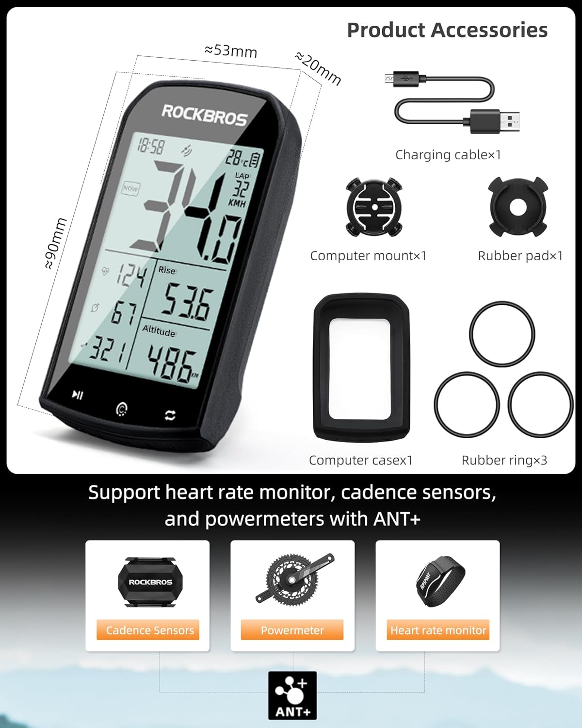 ROCKBROS M1 Wireless Bike Computer GPS 2.9-inch LCD Waterproof Fast Charging - ROCKBROS